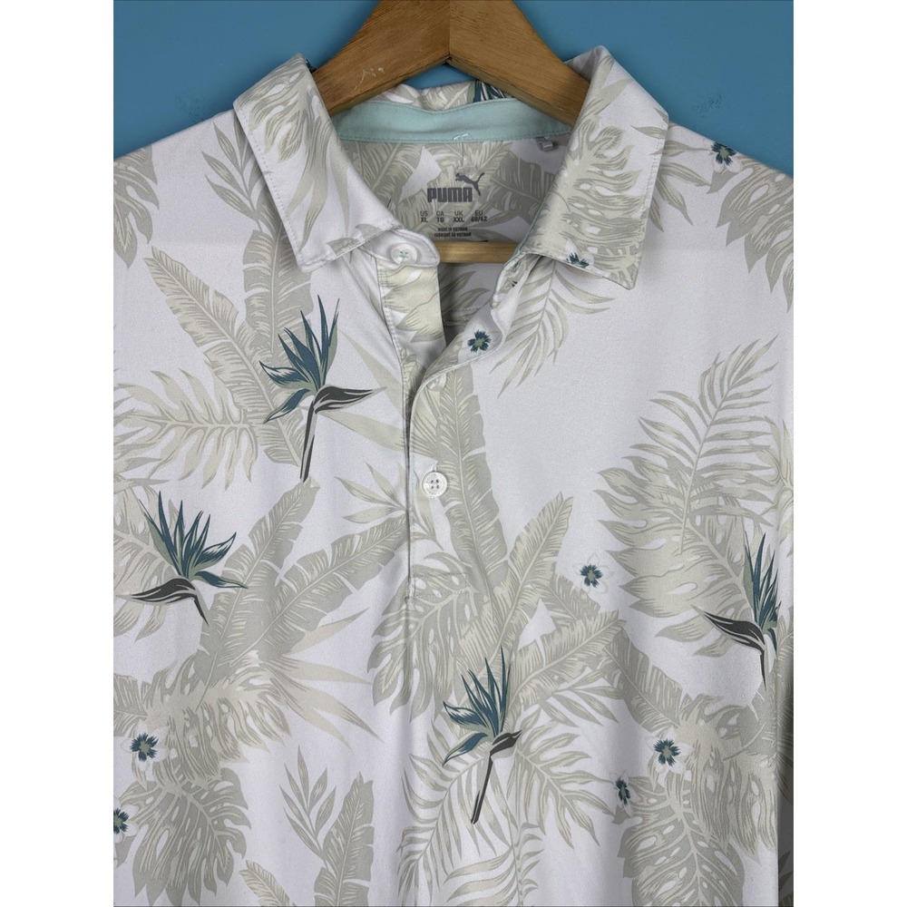 Puma Golf Polo XL Birds Of Paradise Floral Hawaiian Performance Preppy
